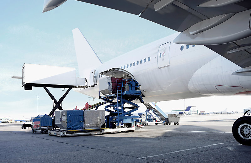 Containers loaded in a passengers plane
