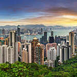 Hong Kong panorama - dramatic sunrise from Victoria peak